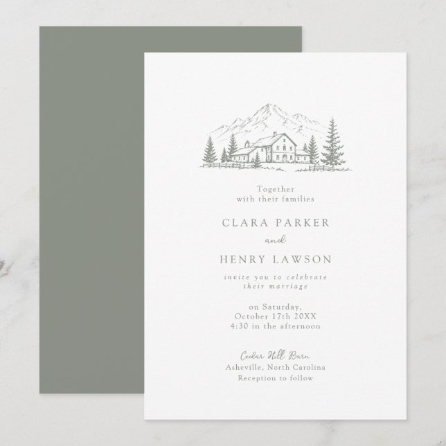 Invitación de boda en Sage Pine Mountain Lodge (Anverso / Reverso)