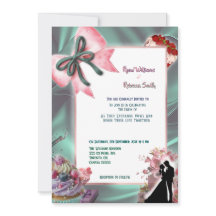 Invitación de Boda en Seda Turquesa y Lazo Rosa