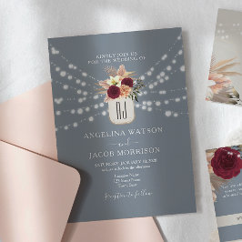 Invitación de Boda en Tarro de Mason Azul Polvorie
