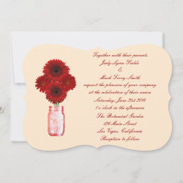 Invitación de boda en tarro de Mason con flores ro