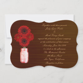 Invitación de boda en tarro de mason rojo rústico