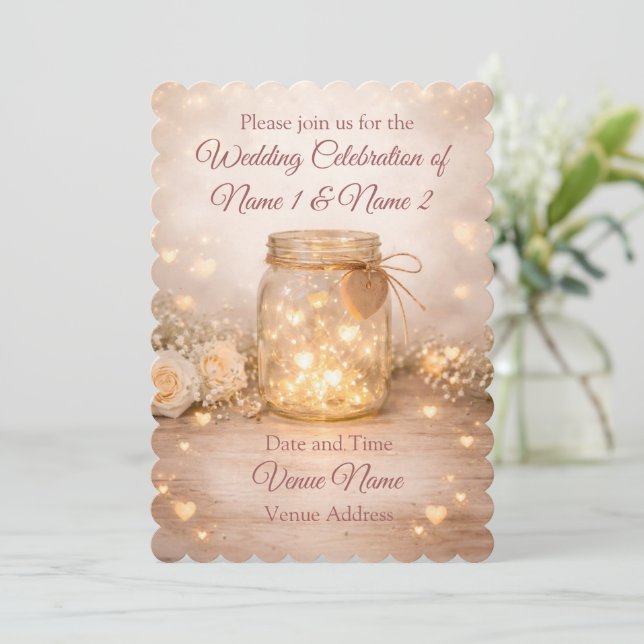 Invitación de Boda en Tarro de Mason Romántico (Anverso de pie)