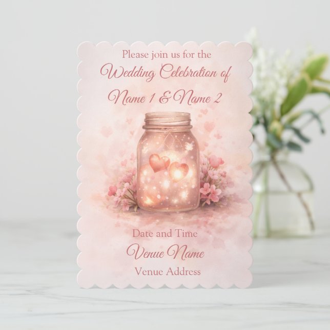Invitación de Boda en Tarro de Mason Romántico (Anverso de pie)