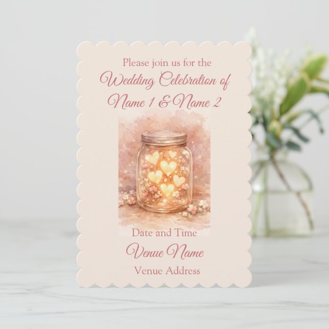 Invitación de Boda en Tarro de Mason Romántico (Anverso de pie)