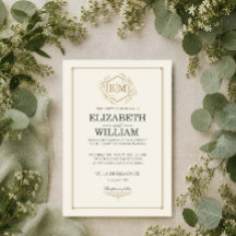 Invitación de boda en verde bosque y dorado Old Mo