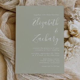 Invitación de boda en verde sage con letra moderna