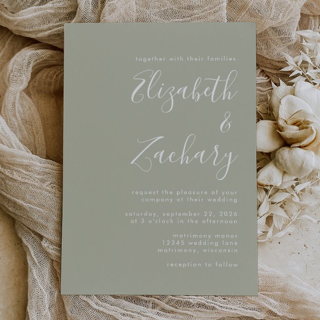 Invitación de boda en verde sage con letra moderna (Subido por el creador)
