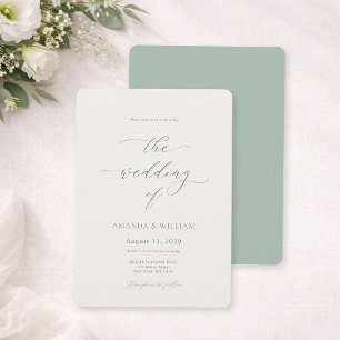 Invitación de boda en verde salvia y marfil