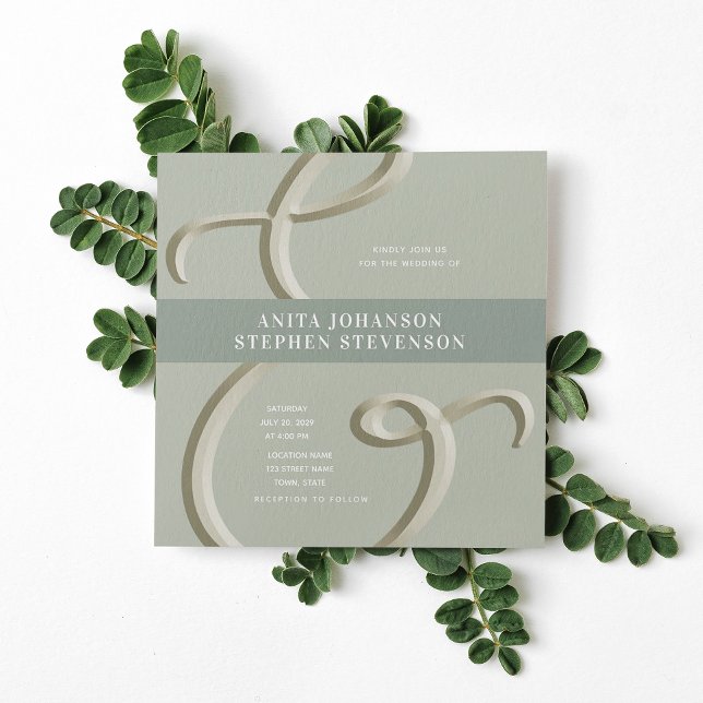Invitación de boda en verde salvia y oro con amper (Subido por el creador)