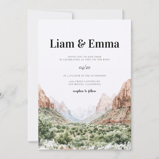 Invitación de boda en Zion National Park (Anverso)