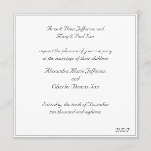 Invitación de boda enmarcada blanca