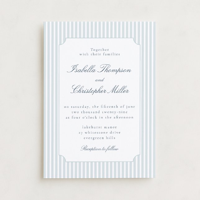 Invitación de Boda enmarcada con franja azul claro (Subido por el creador)