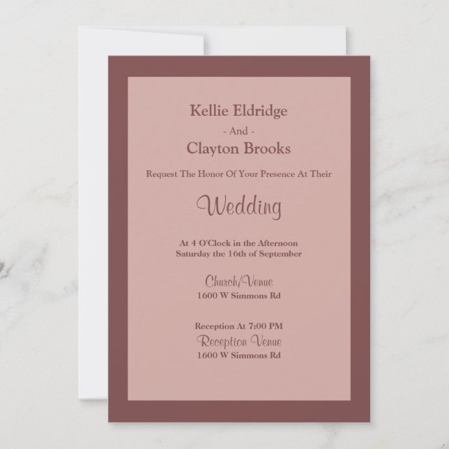 Invitación de boda enmarcada con rosa canela (Anverso)