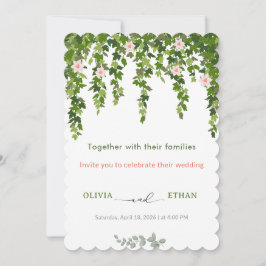 Invitación de Boda Escalonada de Verde y Floral de