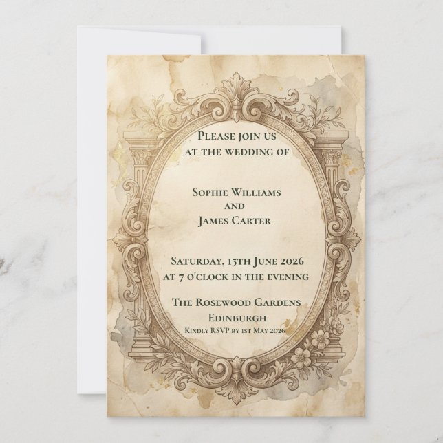 Invitación de boda escocesa barroca vintage (Anverso)