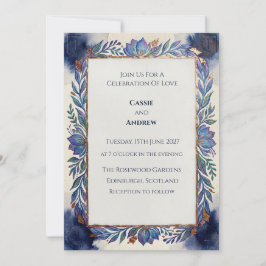 Invitación de boda escocesa botánica azul