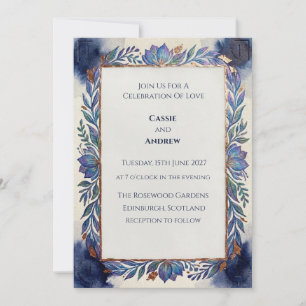 Invitación de boda escocesa botánica azul