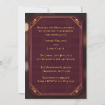 Invitación de boda escocesa Burgundy Gold | R
