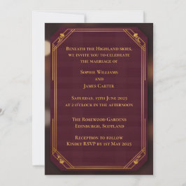 Invitación de boda escocesa Burgundy Gold | R