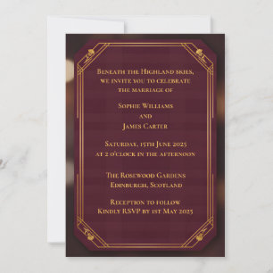 Invitación de boda escocesa Burgundy Gold R