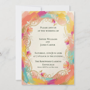 Invitación de boda escocesa con filigrana de oro a