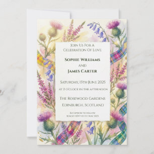 Invitación de boda escocesa de brezo púrpura