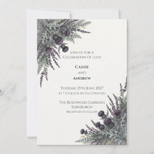 Invitación de boda escocesa de cardo púrpura