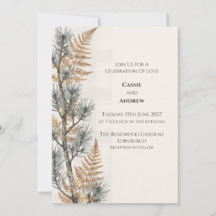 Invitación de boda escocesa de helecho de pino