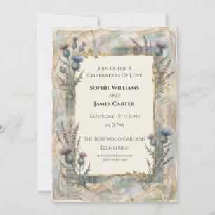 Invitación de boda escocesa de suave cardo y campa