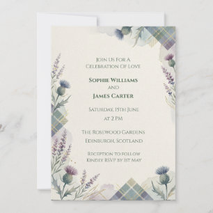 Invitación de boda escocesa de tartán de cardo