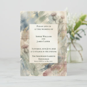 Invitación de Boda Escocesa de Tartán de Cardo en 
