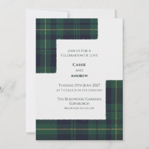 Invitación de boda escocesa en tartán verde