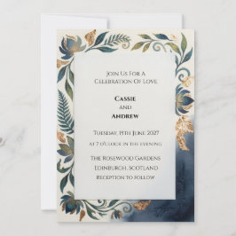 Invitación de boda escocesa floral azul