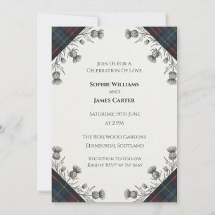 Invitación de boda escocesa floral de tartán