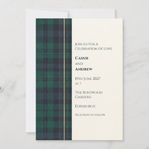Invitación de boda escocesa Green Tartan