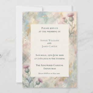 Invitación de boda escocesa Pastel Thistle Tartan