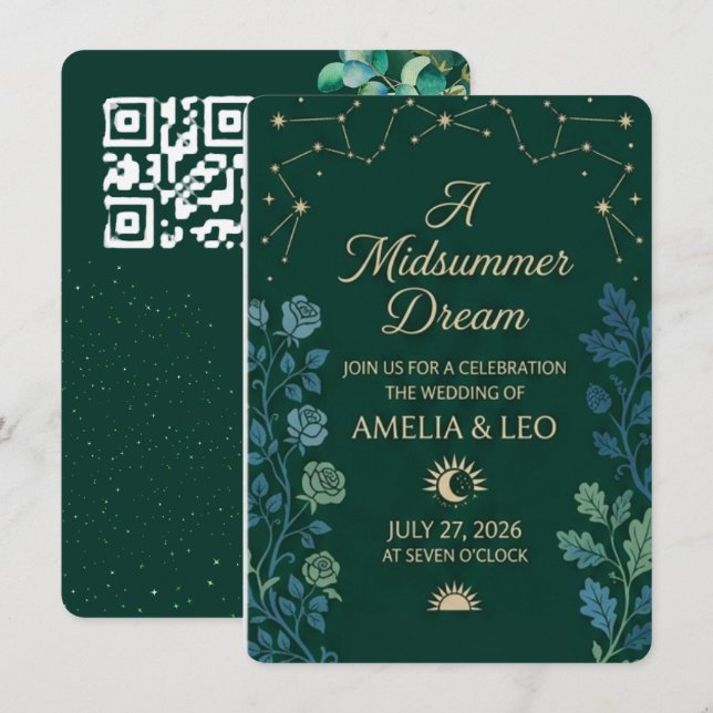 Invitación de boda Esmeralda Celestial (Anverso / Reverso)