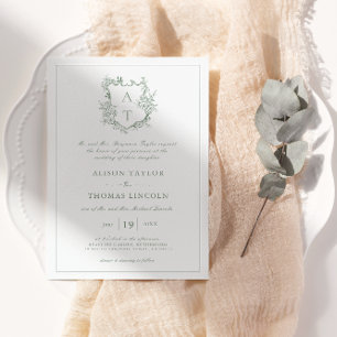 Invitación de boda esmeralda clásica con cresta fl