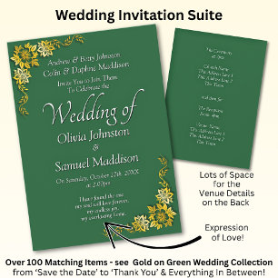 Invitación de Boda Esmeralda Verde Dorado Blanco