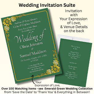 Invitación de Boda Esmeralda Verde Dorado Blanco