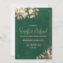 Invitación de boda esmeralda verde y dorado