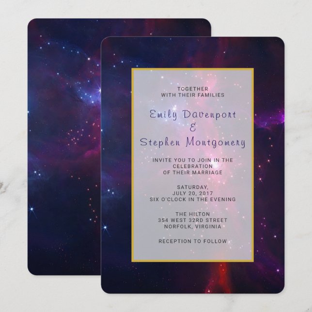Invitación de boda Espacio Cósmico Estrellas y Neb (Anverso / Reverso)