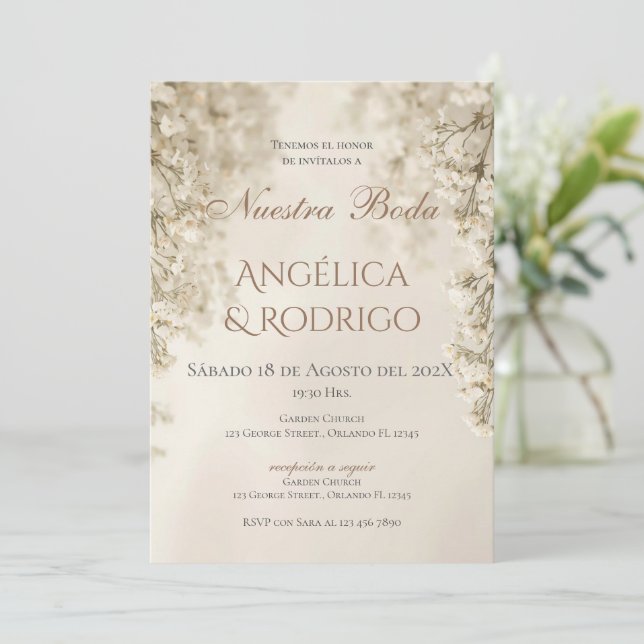 Invitación de boda española boho (Anverso de pie)