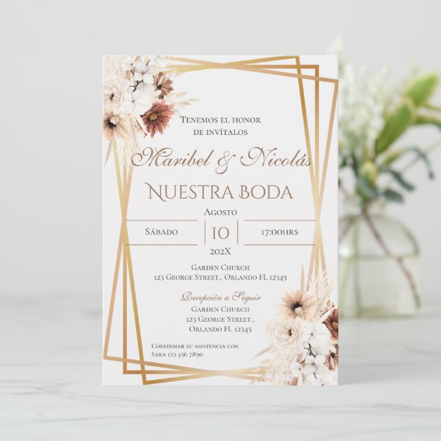 Invitación de boda española boho (Anverso de pie)