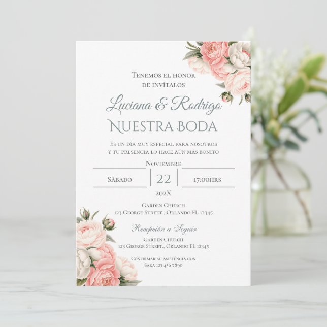 Invitación de boda española boho (Anverso de pie)