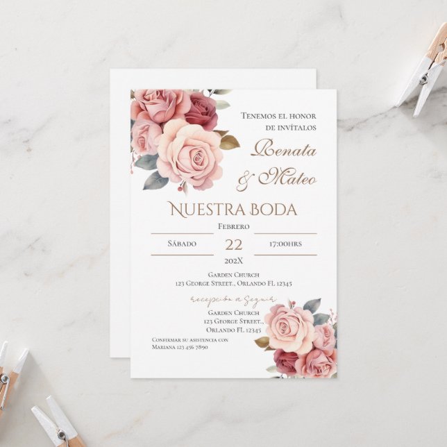 Invitación de boda española boho (Anverso/Reverso In Situ)