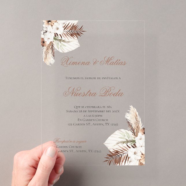 Invitación de boda española boho en acrílico (Insitu (portátil))