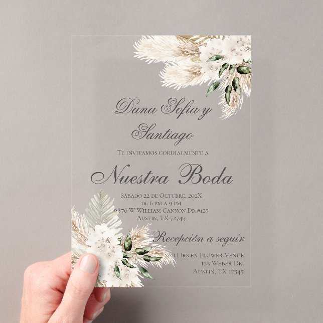 Invitación de boda española boho en acrílico (Insitu (portátil))