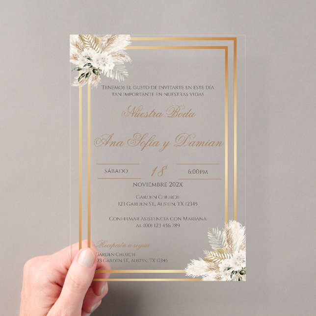 Invitación de boda española boho en acrílico (Insitu (portátil))