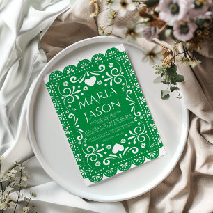 Invitación de Boda Española de Arte Popular Verde 